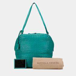 Pre Owned Bottega Veneta Blue Nappa Intrecciato Cube Shoulder Bag
