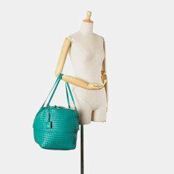 Pre Owned Bottega Veneta Blue Nappa Intrecciato Cube Shoulder Bag
