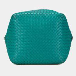 Pre Owned Bottega Veneta Blue Nappa Intrecciato Cube Shoulder Bag