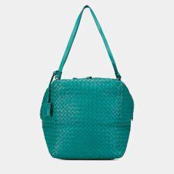 Pre Owned Bottega Veneta Blue Nappa Intrecciato Cube Shoulder Bag