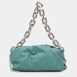Pre Owned Bottega Veneta Blue Lambskin Chain Pouch