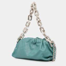 Pre Owned Bottega Veneta Blue Lambskin Chain Pouch