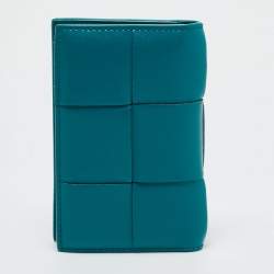 Pre Owned Bottega Veneta Green Leather Cassette Bifold Card Holder