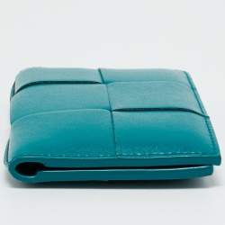 Pre Owned Bottega Veneta Green Leather Cassette Bifold Card Holder