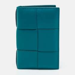 Pre Owned Bottega Veneta Green Leather Cassette Bifold Card Holder