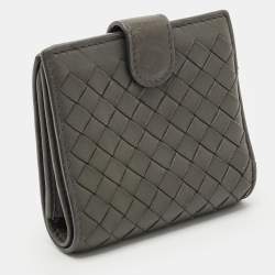 Pre Owned Bottega Veneta Grey Intrecciato Leather Flap French Wallet