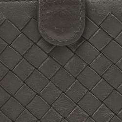 Pre Owned Bottega Veneta Grey Intrecciato Leather Flap French Wallet