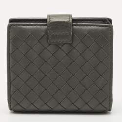 Pre Owned Bottega Veneta Grey Intrecciato Leather Flap French Wallet