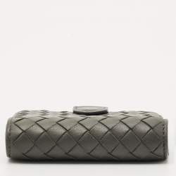 Pre Owned Bottega Veneta Grey Intrecciato Leather Flap French Wallet