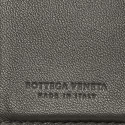 Pre Owned Bottega Veneta Grey Intrecciato Leather Flap French Wallet