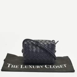 Pre Owned Bottega Veneta Dark Blue Intrecciato Leather Mini Loop Camera Crossbody Bag