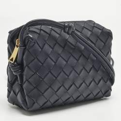Pre Owned Bottega Veneta Dark Blue Intrecciato Leather Mini Loop Camera Crossbody Bag