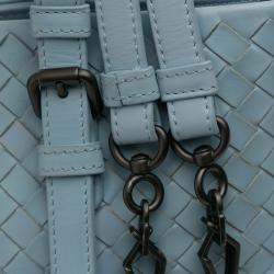 Pre Owned Bottega Veneta Blue Small Nappa Intrecciato Roma Satchel