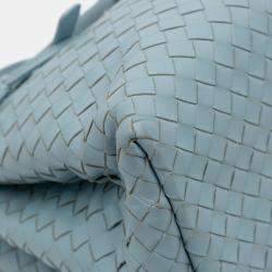 Pre Owned Bottega Veneta Blue Small Nappa Intrecciato Roma Satchel