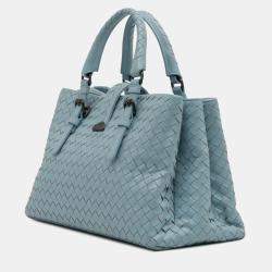 Pre Owned Bottega Veneta Blue Small Nappa Intrecciato Roma Satchel