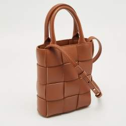 Pre Owned Bottega Veneta Brown Intreccio Leather Mini Cassette Tote