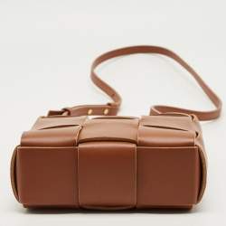 Pre Owned Bottega Veneta Brown Intreccio Leather Mini Cassette Tote