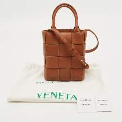 Pre Owned Bottega Veneta Brown Intreccio Leather Mini Cassette Tote