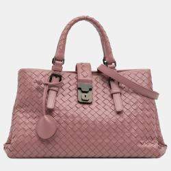 Pre Owned Bottega Veneta Pink Small Nappa Intrecciato Roma Satchel