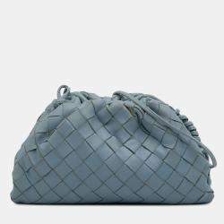 Pre Owned Bottega Veneta Blue Nappa Intrecciato The Mini Pouch Crossbody