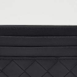 Pre Owned Bottega Veneta Navy Blue Intrecciato Leather Card Holder
