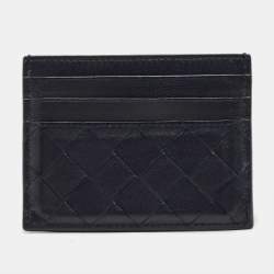 Pre Owned Bottega Veneta Navy Blue Intrecciato Leather Card Holder
