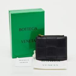 Pre Owned Bottega Veneta Black Leather Cassette Small Bi-Fold Wallet