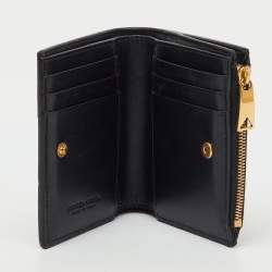Pre Owned Bottega Veneta Black Leather Cassette Small Bi-Fold Wallet
