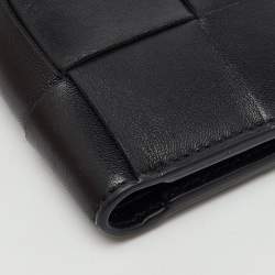 Pre Owned Bottega Veneta Black Leather Cassette Small Bi-Fold Wallet