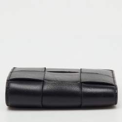 Pre Owned Bottega Veneta Black Leather Cassette Small Bi-Fold Wallet