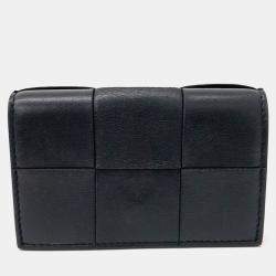 Pre Owned Bottega Veneta Black Leather Mesh Business Card Case