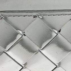 Pre Owned Bottega Veneta Silver Patent Card Holder