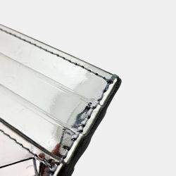 Pre Owned Bottega Veneta Silver Patent Card Holder