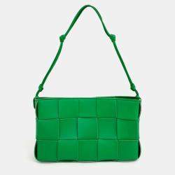Pre Owned Bottega Veneta Green Leather Cassette Shoulder Bag
