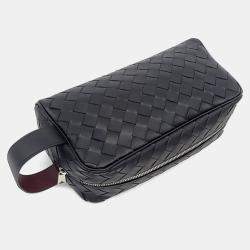 Pre Owned Bottega Veneta Black Leather Travel Pouch
