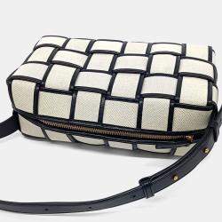 Pre Owned Bottega Veneta Black White Leather Brick Cassette Bag