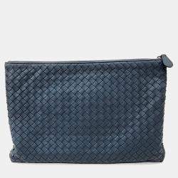 Pre Owned Bottega Veneta Blue Leather mesh clutch