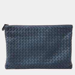 Pre Owned Bottega Veneta Blue Leather mesh clutch