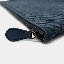 Pre Owned Bottega Veneta Blue Leather mesh clutch