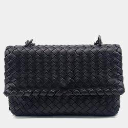 Pre Owned Bottega Veneta Black Leather Mesh Olympia Bag