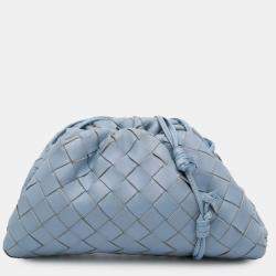 Pre Owned Bottega Veneta Blue Nappa Intrecciato The Mini Pouch Crossbody