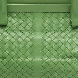 Pre Owned Bottega Veneta Green Intrecciato Leather Frame Satchel