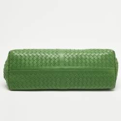 Pre Owned Bottega Veneta Green Intrecciato Leather Frame Satchel