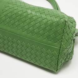 Pre Owned Bottega Veneta Green Intrecciato Leather Frame Satchel