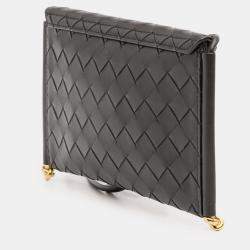 Pre Owned Bottega Veneta Black Calfskin Intrecciato Solstice Phone Pouch