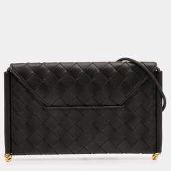 Pre Owned Bottega Veneta Black Calfskin Intrecciato Solstice Phone Pouch
