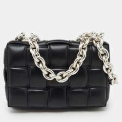 Pre Owned Bottega Veneta Black Leather Padded Cassette Chain Shoulder Bag