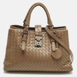 Pre Owned Bottega Veneta Brown Intrecciato Leather Small Roma Tote