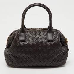 Pre Owned Bottega Veneta Dark Brown Intrecciato Leather Medium Bauletto Bag