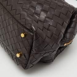 Pre Owned Bottega Veneta Dark Brown Intrecciato Leather Medium Bauletto Bag